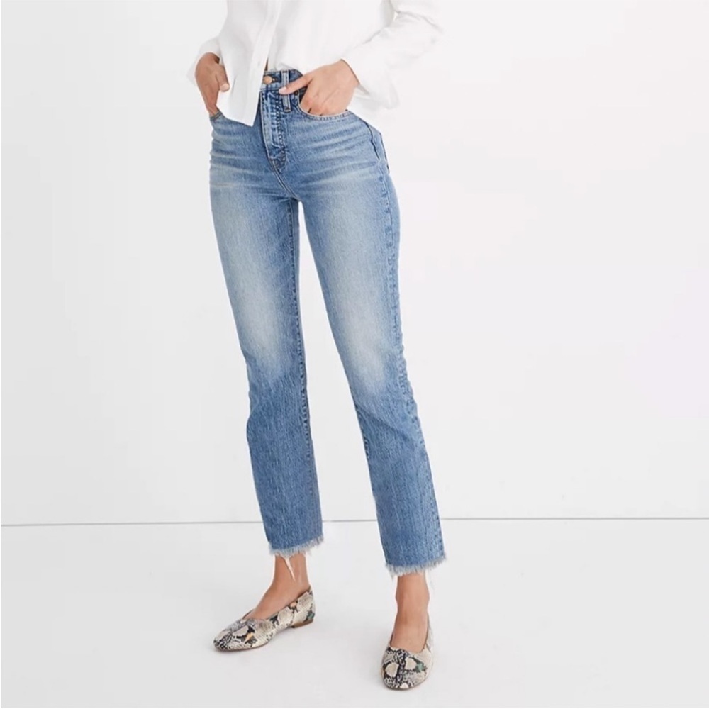 MADEWELL The Perfect Vintage Light Wash High Rise Straight Leg Raw Hem Jeans